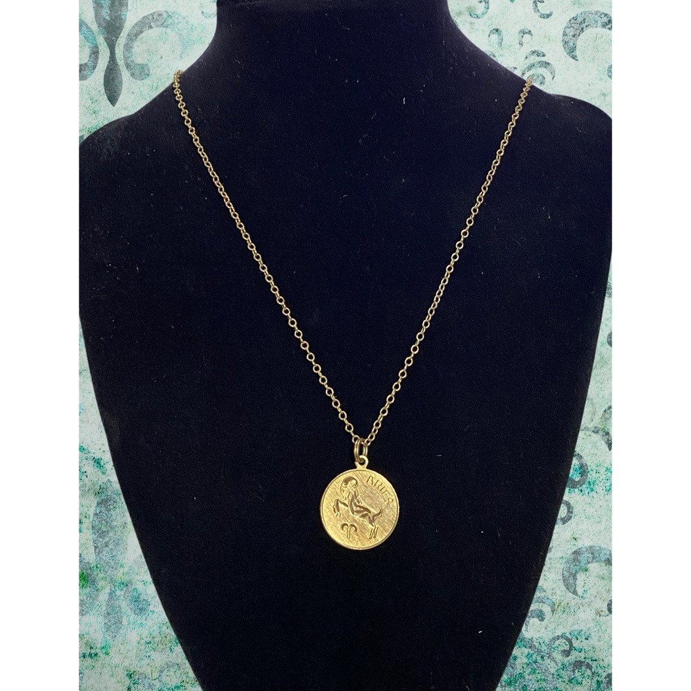 Vintage Elco 12k Gold filled Birth Sign Aries Pendant 21" Gold Filled Chain